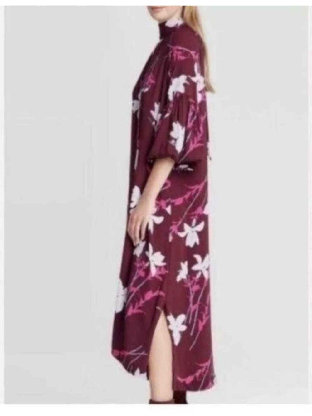 New Prologue Floral Mock Tie Neck Long Dress - Picture 2 of 2